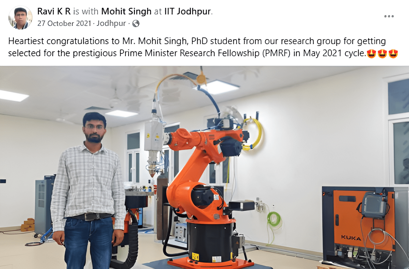 Mohit Singh | PMRF | IIT Jodhpur Mohit Singh | PMRF | IIT Jodhpur | Additive manufacturing| 3D printing | In-situ monitoring | Closed loop control | DED | Direct energy deposition