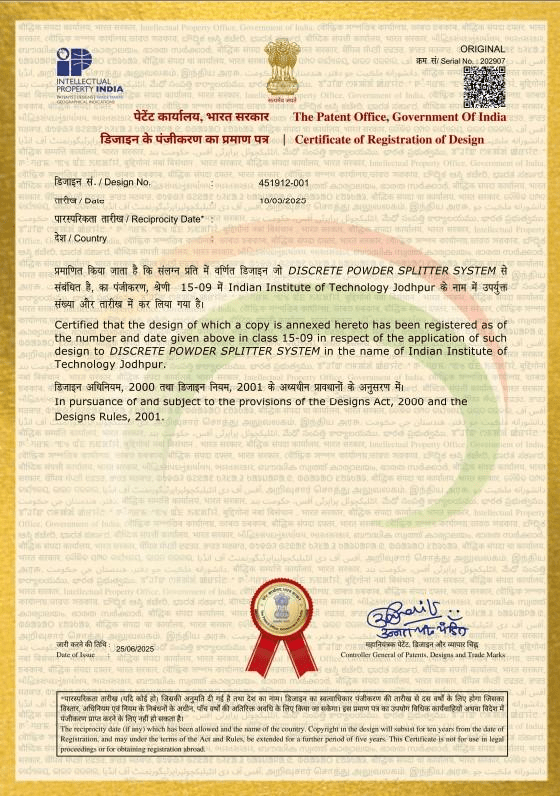 IIT Jodhpur | Additive Manufacturing | 3D printing | Mohit Singh | IP | Granted